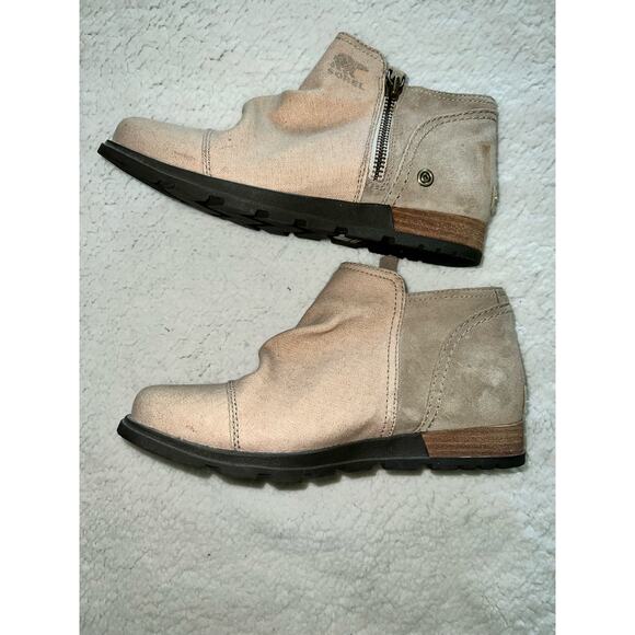 Sorel Major Low Cut Ankle Boots Almond Toe Side Zip Logo Canvas Cream -sz 7.5 - Picture 2 of 8